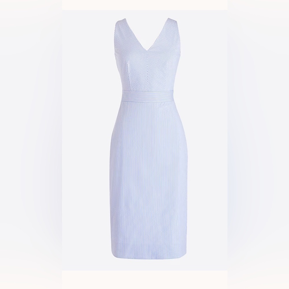 J. Crew Blue and White Striped Seersucker Dress Size 8 Preppy. Coastal Resort